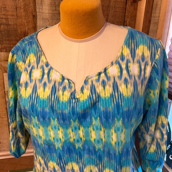 LADIES WOMENS TOP BLOUSE SHIRT SIZE XL RUBY RD FAVORITES BLUE YELLOW - Picture 2 of 7